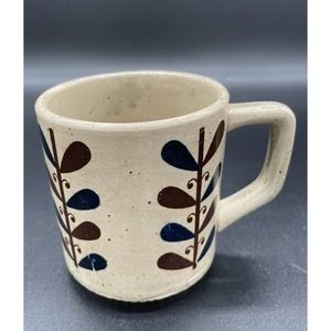 Vintage Coffee Cup Mug 70's Made in Japan Geometric Brown Blue MCM Mid Century
